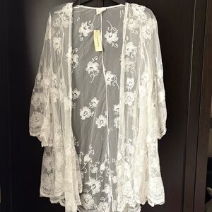 Women's Lace Cardigan Floral Crochet Sheer Beach Cover Ups Long Open Kimono